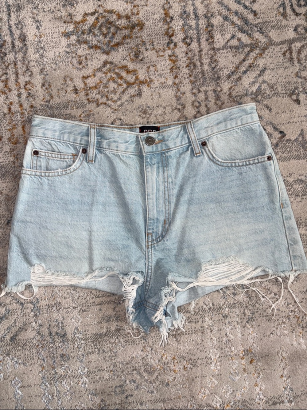 BDG Light Blue Girlfriend High-Rise Distressed Denim Shorts